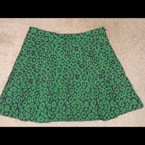 Banana Republic Animal Print Green Skater Skirt